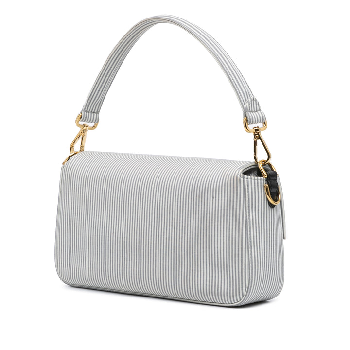 Striped Jersey Baguette Satchel White - Gaby Paris