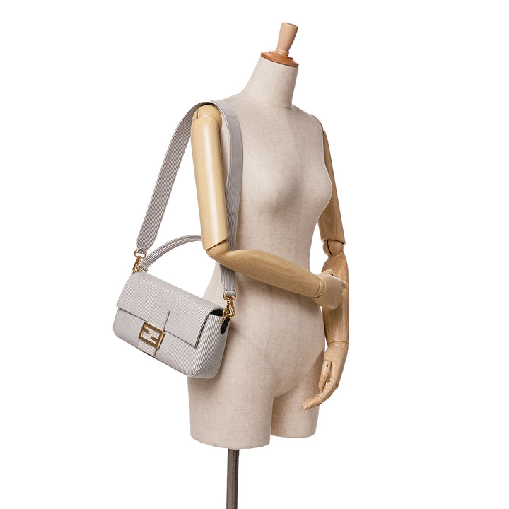 Striped Jersey Baguette Satchel White - Gaby Paris