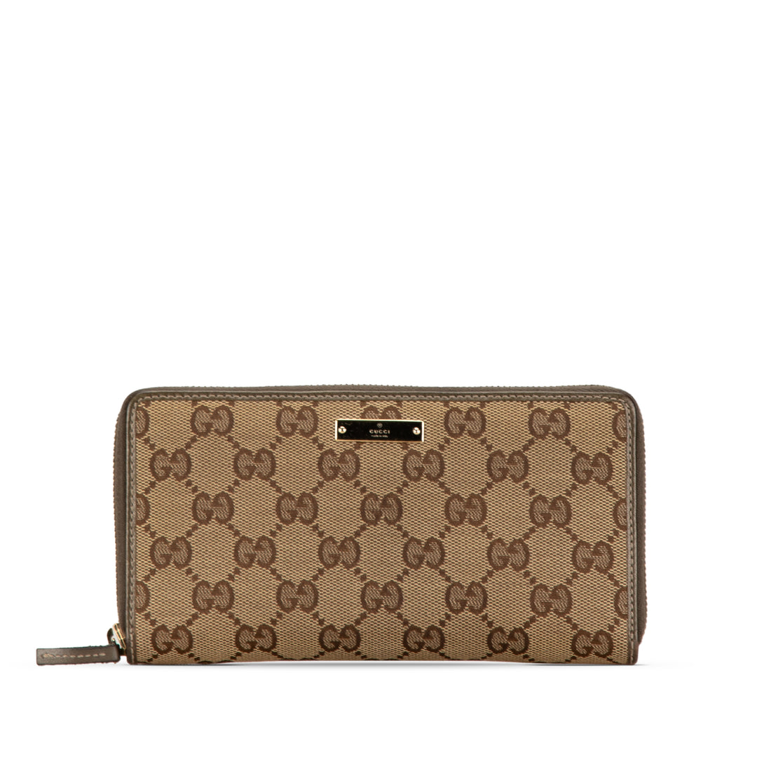 Gucci GG Canvas Zip Around Long Wallet Brown - GABY PARIS