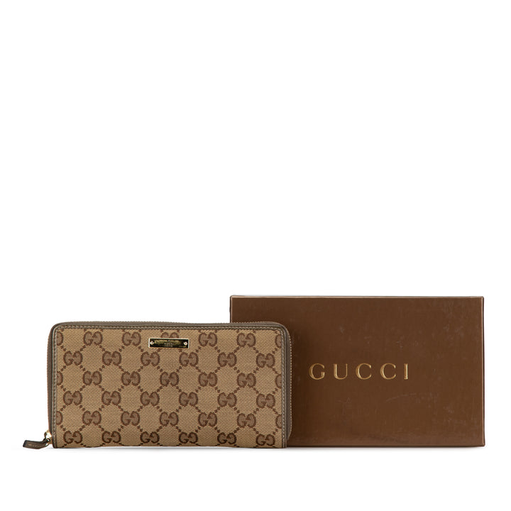 Gucci GG Canvas Zip Around Long Wallet Brown - GABY PARIS