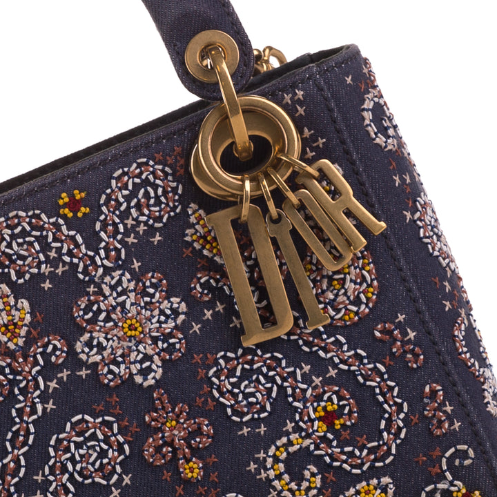 Mini Denim Embroidered Lady Dior Blue - Gaby Paris