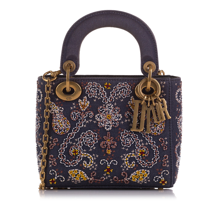 Mini Denim Embroidered Lady Dior Blue - Gaby Paris