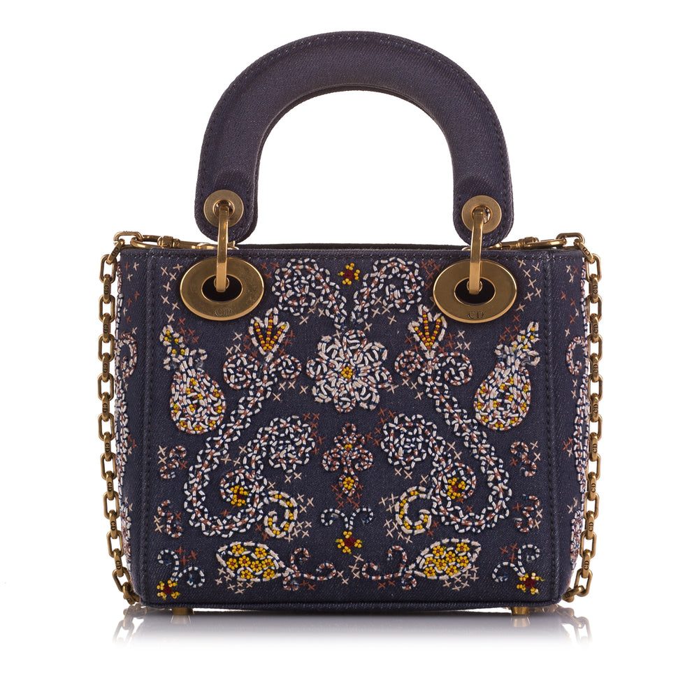 Mini Denim Embroidered Lady Dior Blue - Gaby Paris