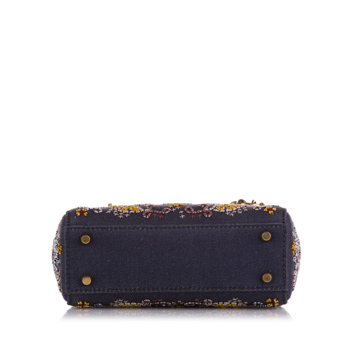 Mini Denim Embroidered Lady Dior Blue - Gaby Paris