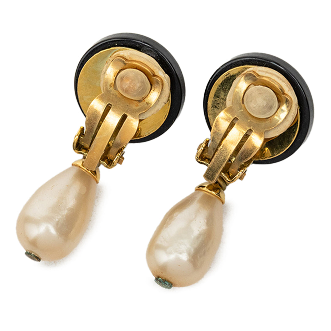 CC plaqué Resin et Perles fantaisie pendantes À clip Boucles d'oreilles Noir