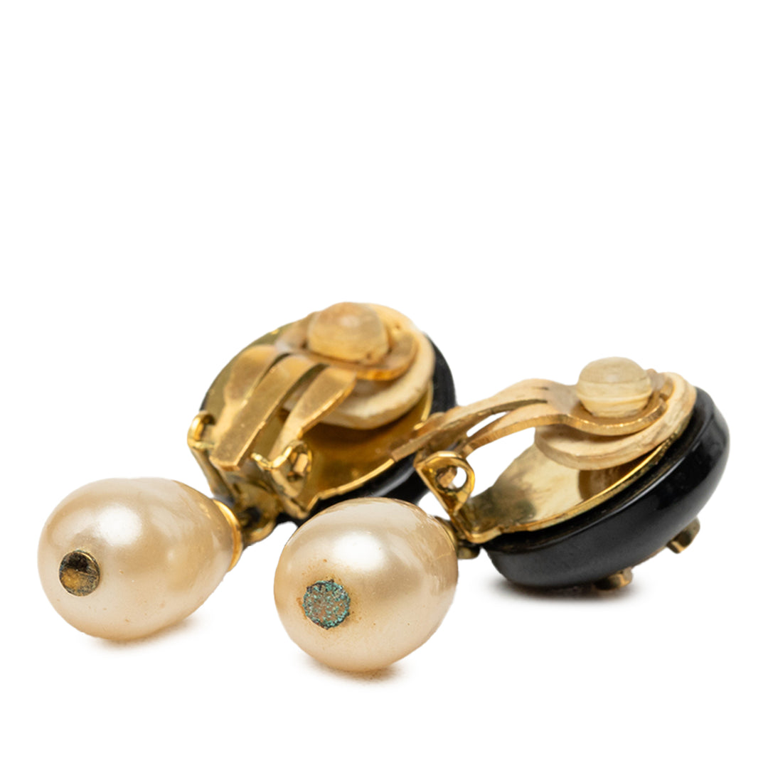 CC plaqué Resin et Perles fantaisie pendantes À clip Boucles d'oreilles Noir