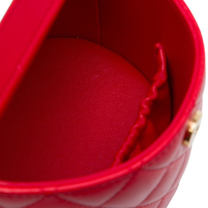 CC Matelassé Rond Vanity avec chaîne Cuir d'agneau Rouge