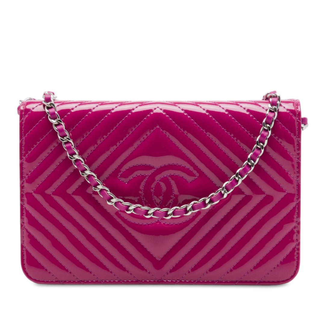 CC Diamond Matelassé Wallet on Chain Rose
