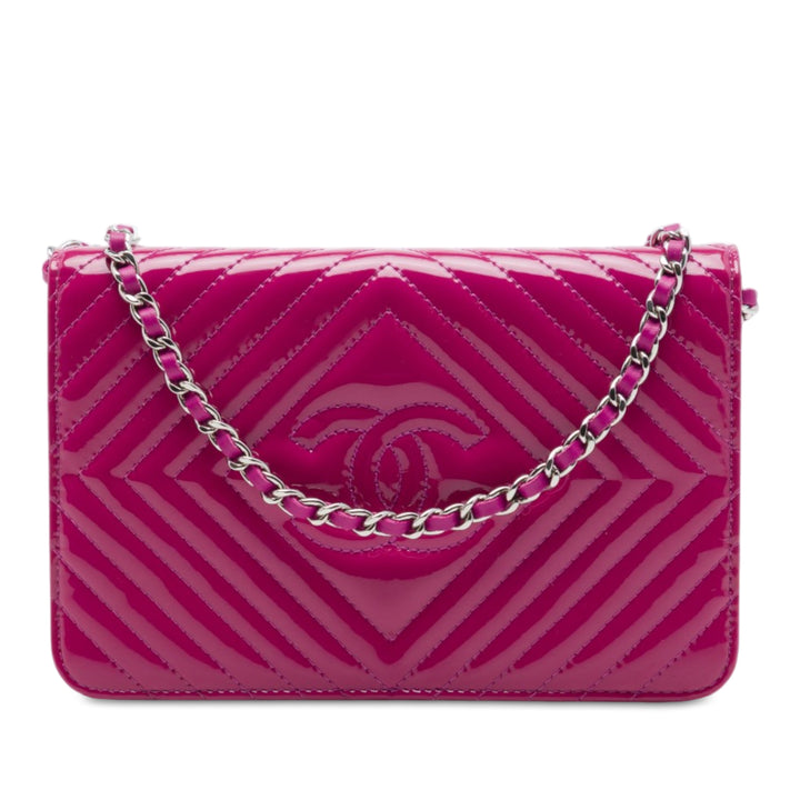 CC Diamond Matelassé Wallet on Chain Rose