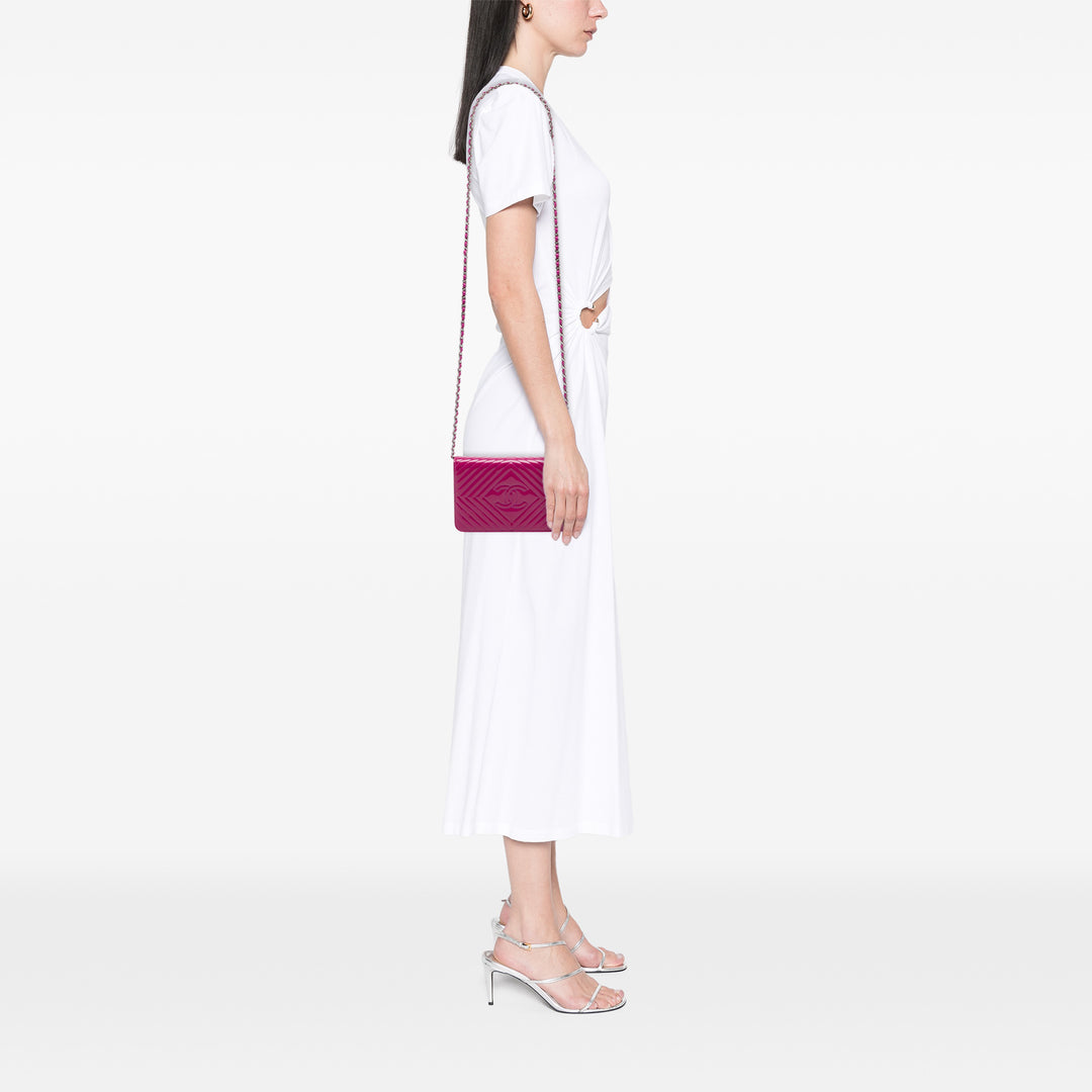 CC Diamond Matelassé Wallet on Chain Rose