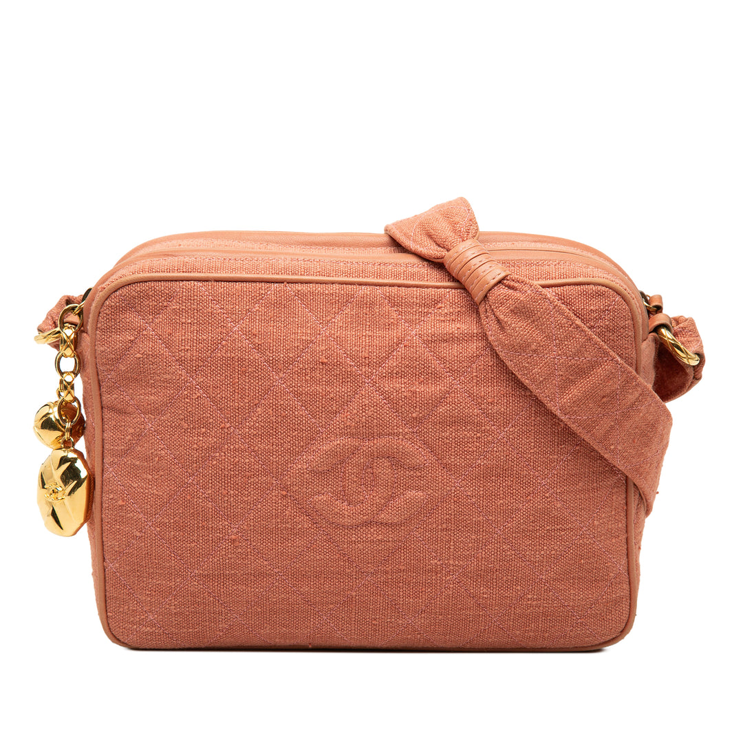Chanel Sac caméra CC Matelassé Lin Double Zippé Rose – vue principale – GABY PARIS