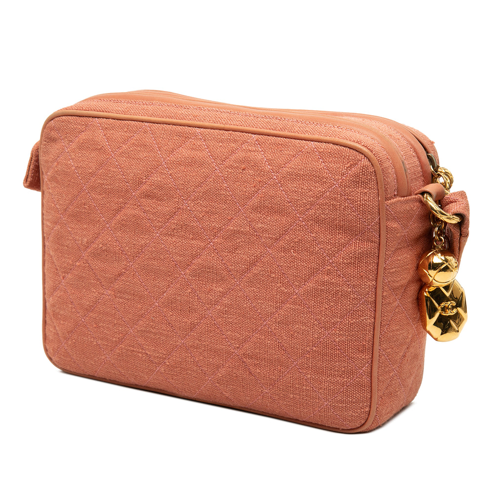 Chanel Sac caméra CC Matelassé Lin Double Zippé Rose – vue 2 – GABY PARIS