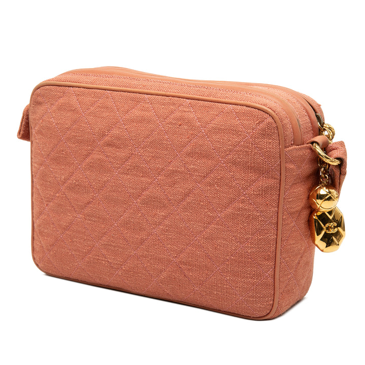 Chanel Sac caméra CC Matelassé Lin Double Zippé Rose – vue 2 – GABY PARIS