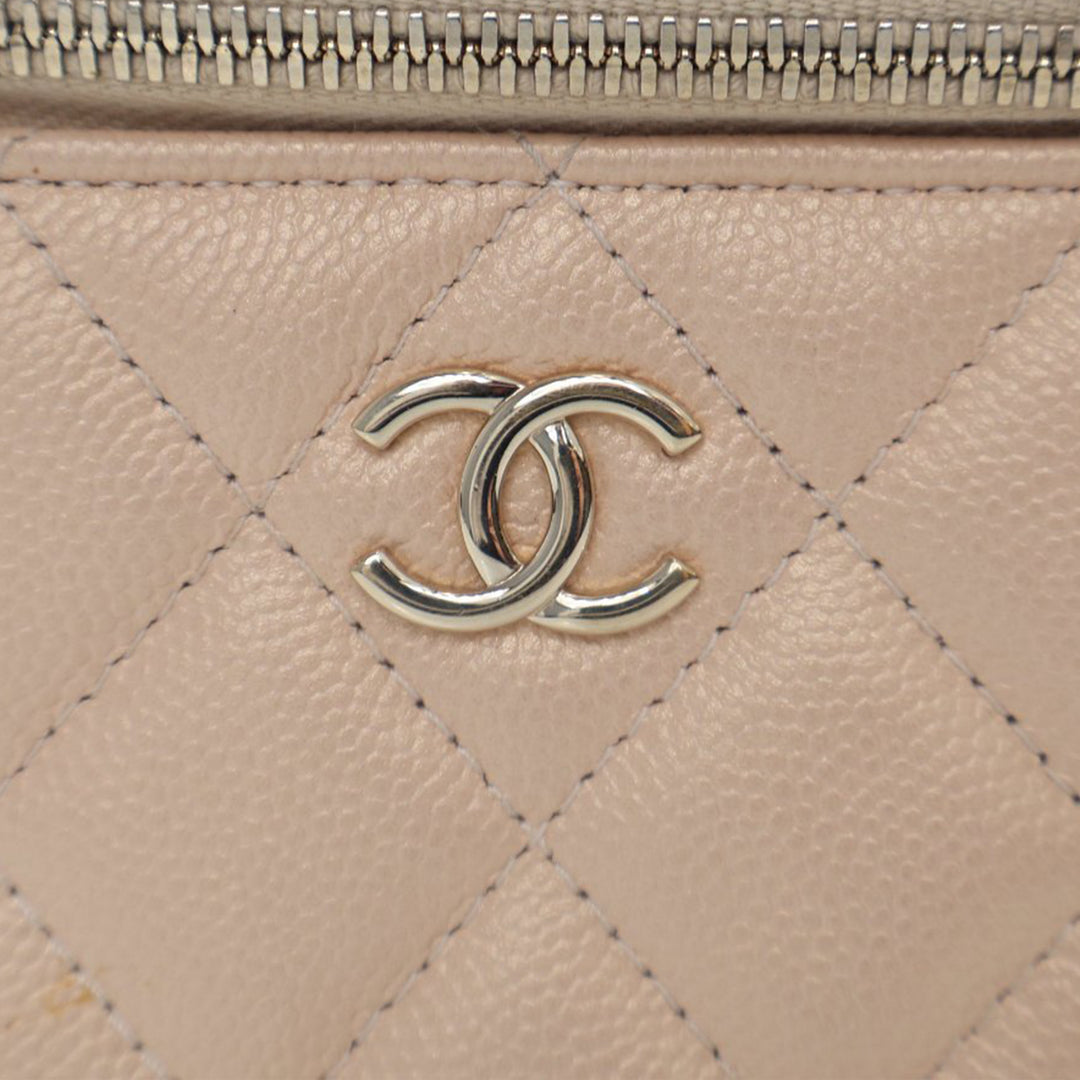 Mini Quilted Iridescent Caviar Pearl On Top Vanity Case With Chain Brown - Gaby Paris