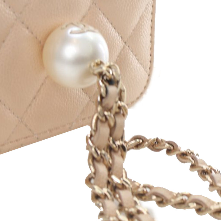 Mini Quilted Iridescent Caviar Pearl On Top Vanity Case With Chain Brown - Gaby Paris