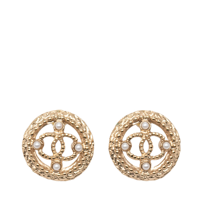 Chanel CC plaqué Perles fantaisie Rond Boucle d’oreilles