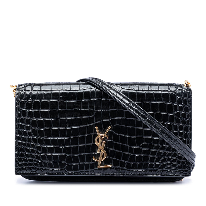 Saint Laurent Croc embossé Cuir Cassandre Phone Holder