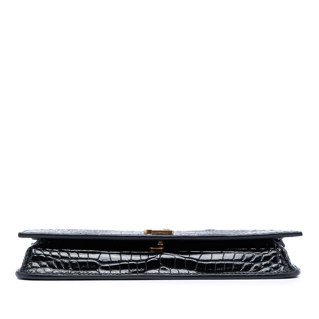 Saint Laurent Croc embossé Cuir Cassandre Phone Holder
