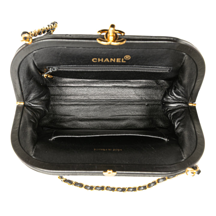 Quilted Lambskin Frame Chain Crossbody Black - Gaby Paris