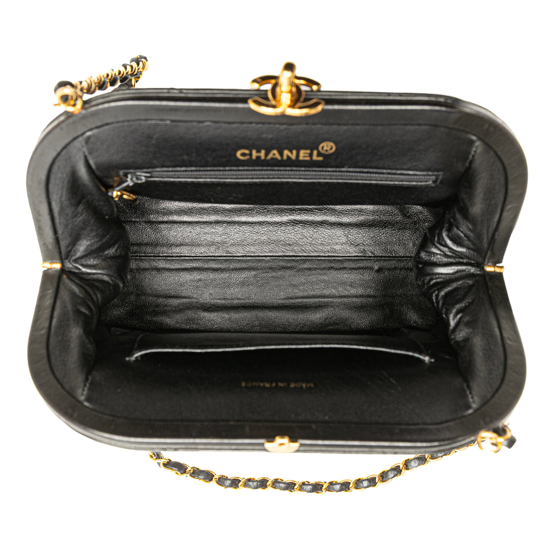 Quilted Lambskin Frame Chain Crossbody Black - Gaby Paris