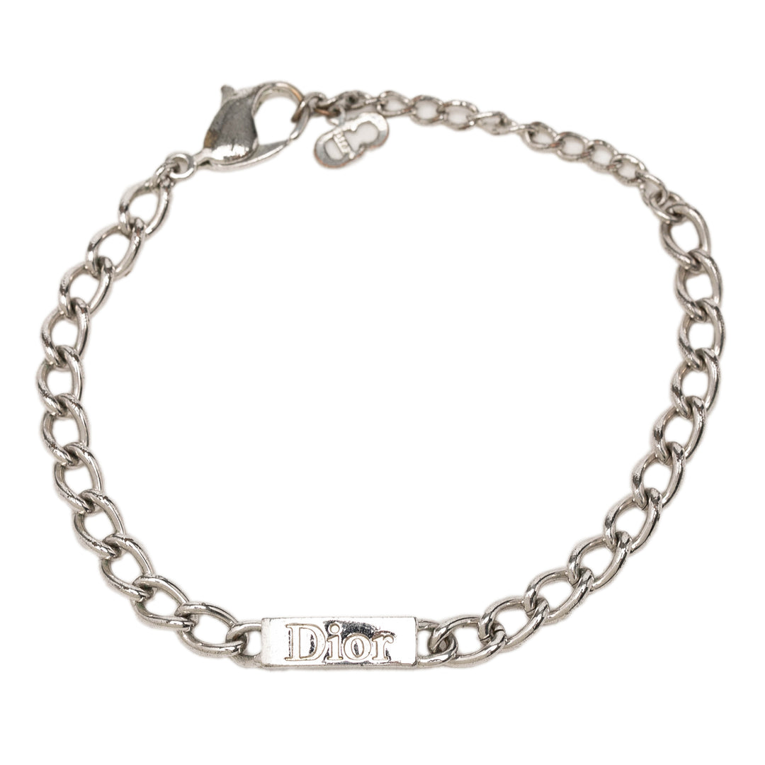 Dior Brass Logo Chaîne Link Bracelet Argenté