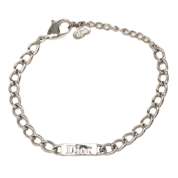 Dior Brass Logo Chaîne Link Bracelet Argenté