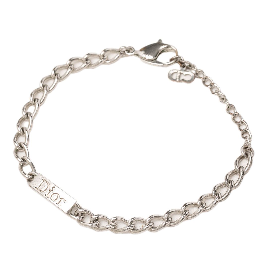Dior Brass Logo Chaîne Link Bracelet Argenté