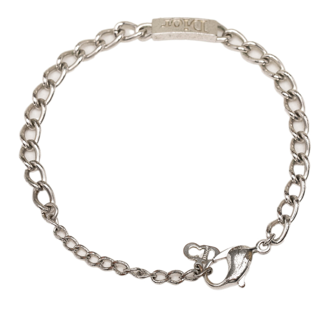 Dior Brass Logo Chaîne Link Bracelet Argenté