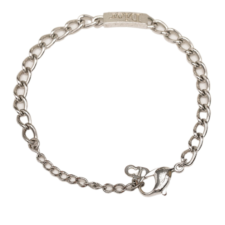 Dior Brass Logo Chaîne Link Bracelet Argenté