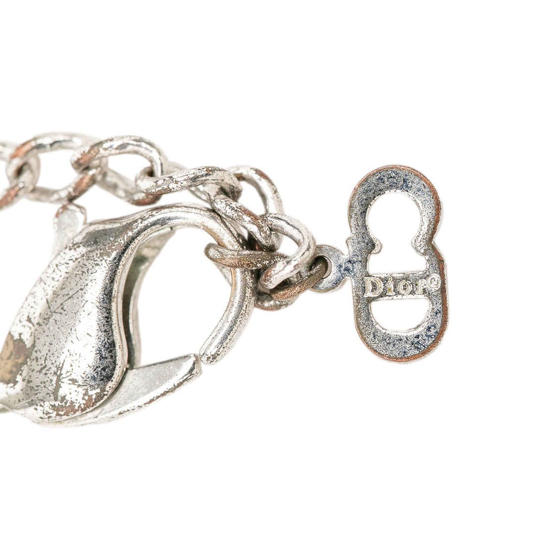Dior Brass Logo Chaîne Link Bracelet Argenté