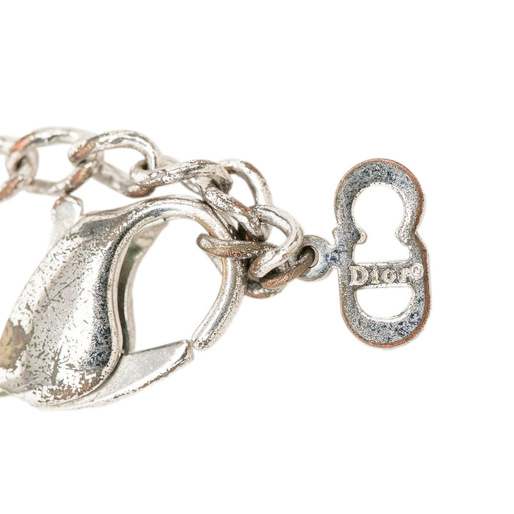 Dior Brass Logo Chaîne Link Bracelet Argenté