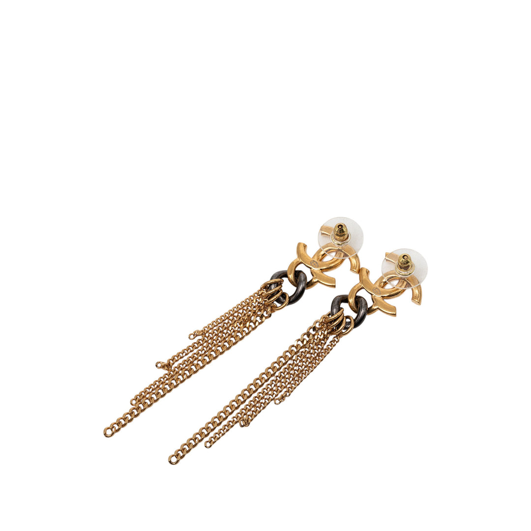 Chanel CC plaqué Multi Strand Fringe pendantes fermoir poussette Boucles d’oreilles