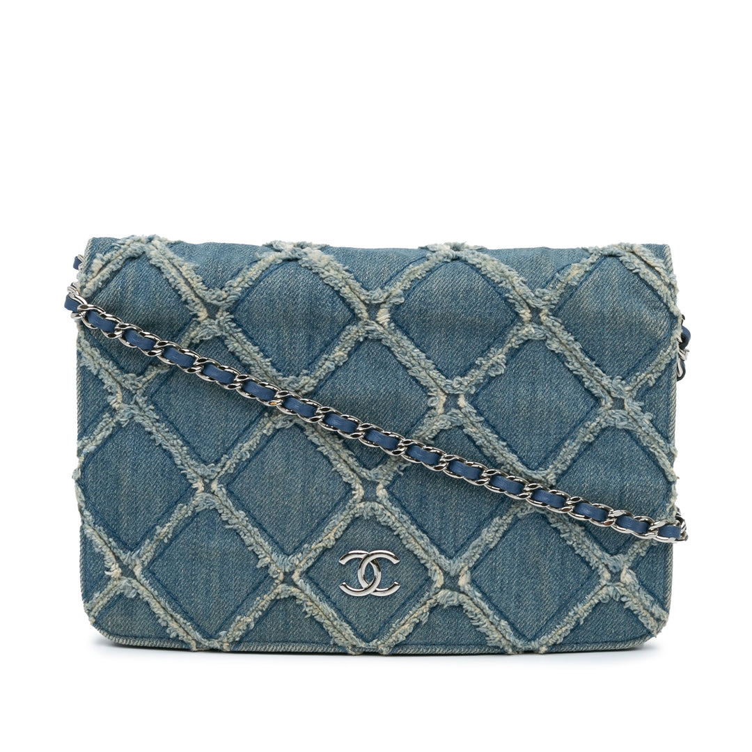 Frayed Denim Wallet On Chain Blue - Gaby Paris
