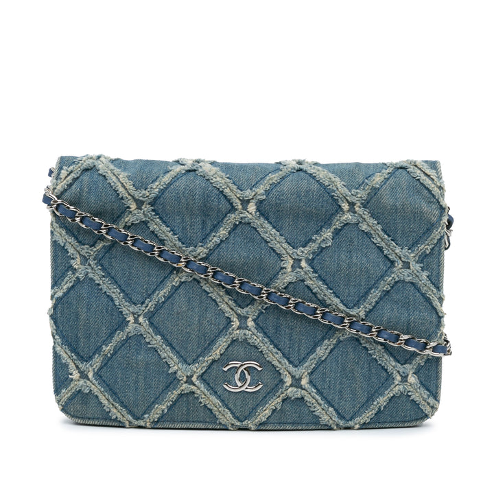 Frayed Denim Wallet On Chain Blue - Gaby Paris