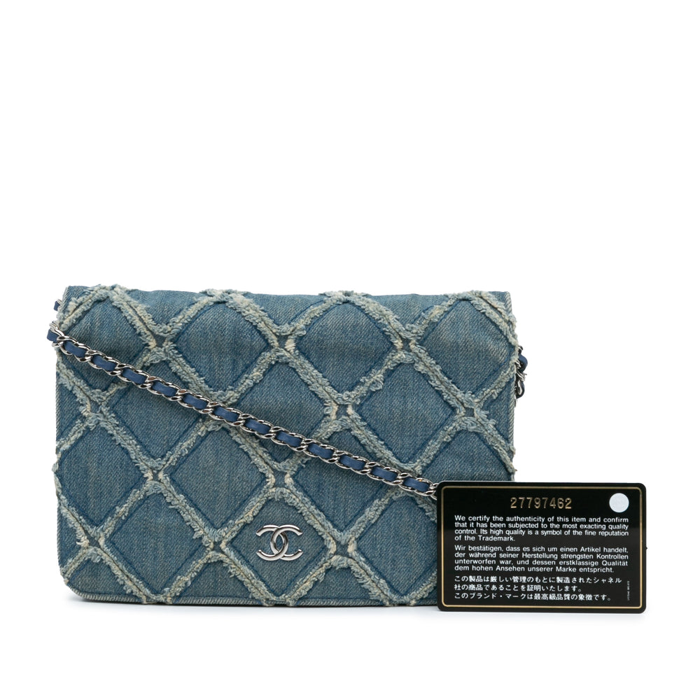 Frayed Denim Wallet On Chain Blue - Gaby Paris