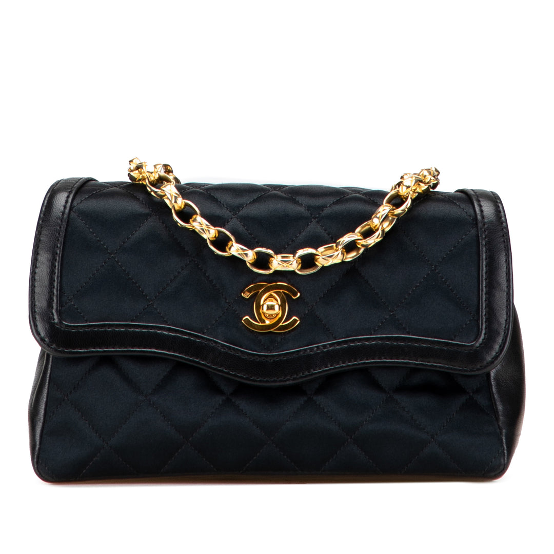CC Quilted Satin Bijoux Chain Single Flap Black - Gaby Paris