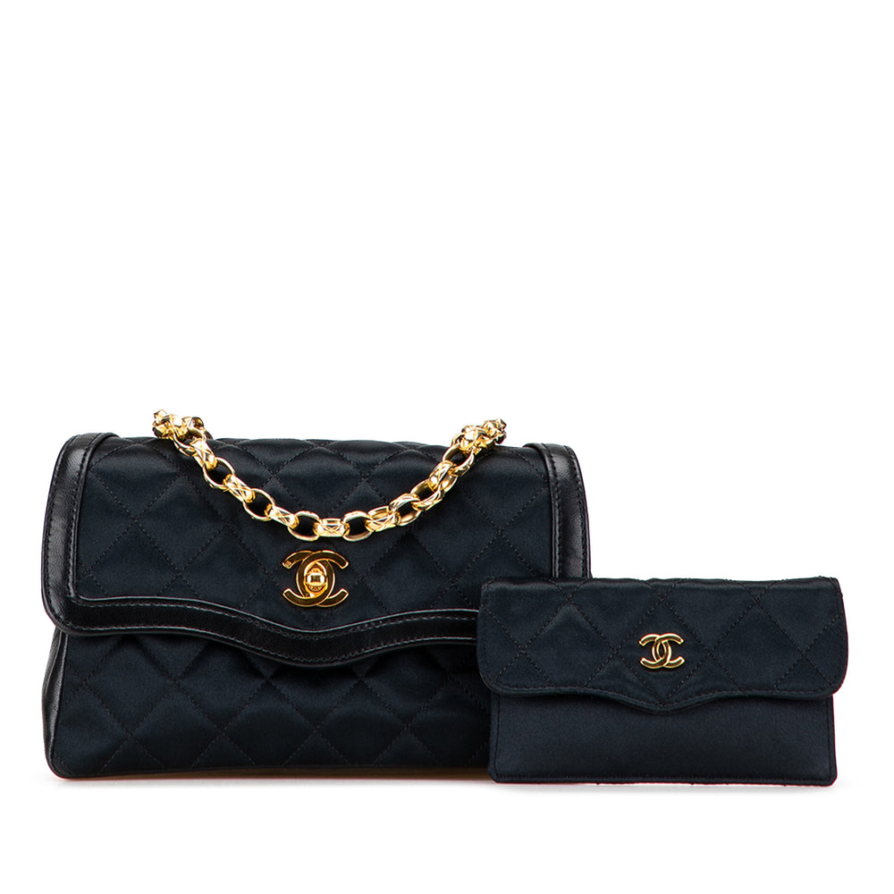 CC Quilted Satin Bijoux Chain Single Flap Black - Gaby Paris