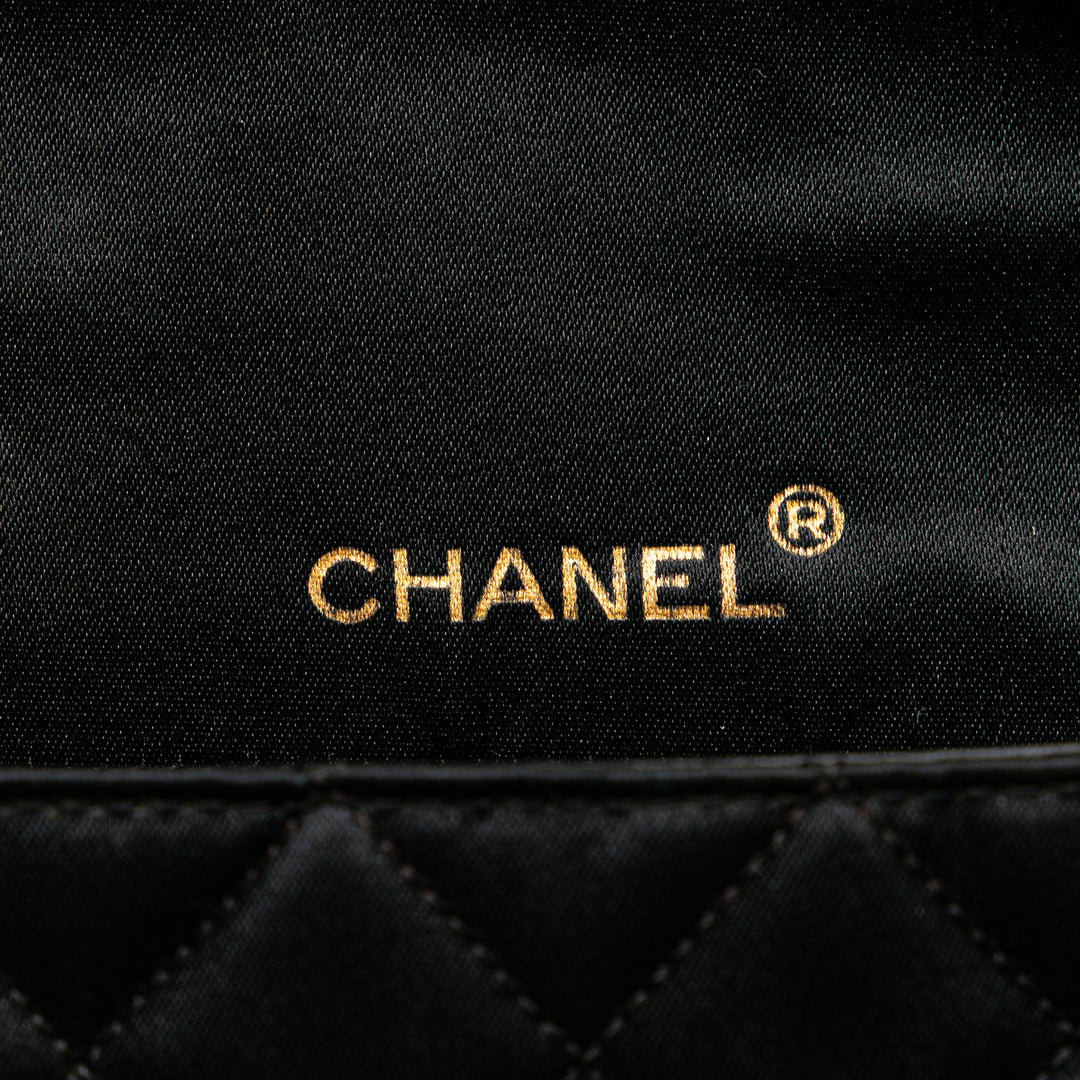 CC Quilted Satin Bijoux Chain Single Flap Black - Gaby Paris