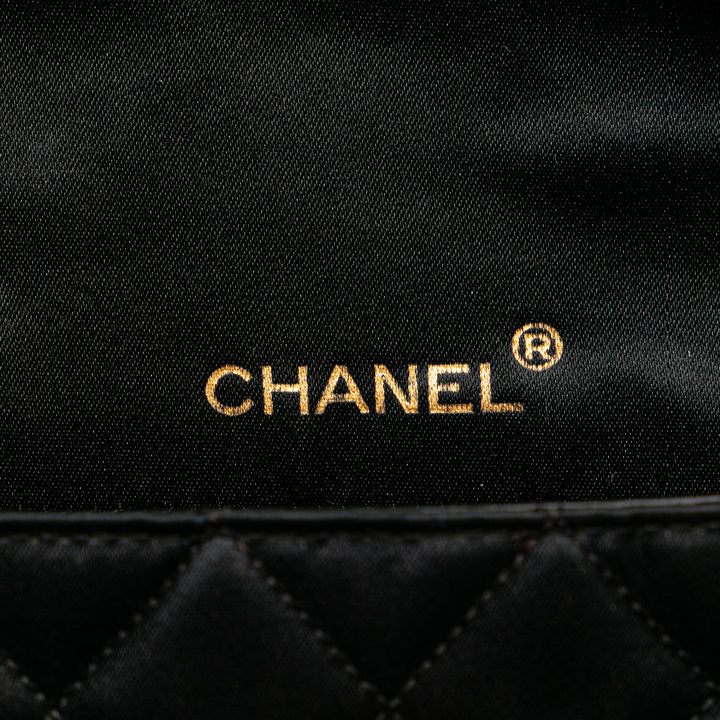 CC Quilted Satin Bijoux Chain Single Flap Black - Gaby Paris
