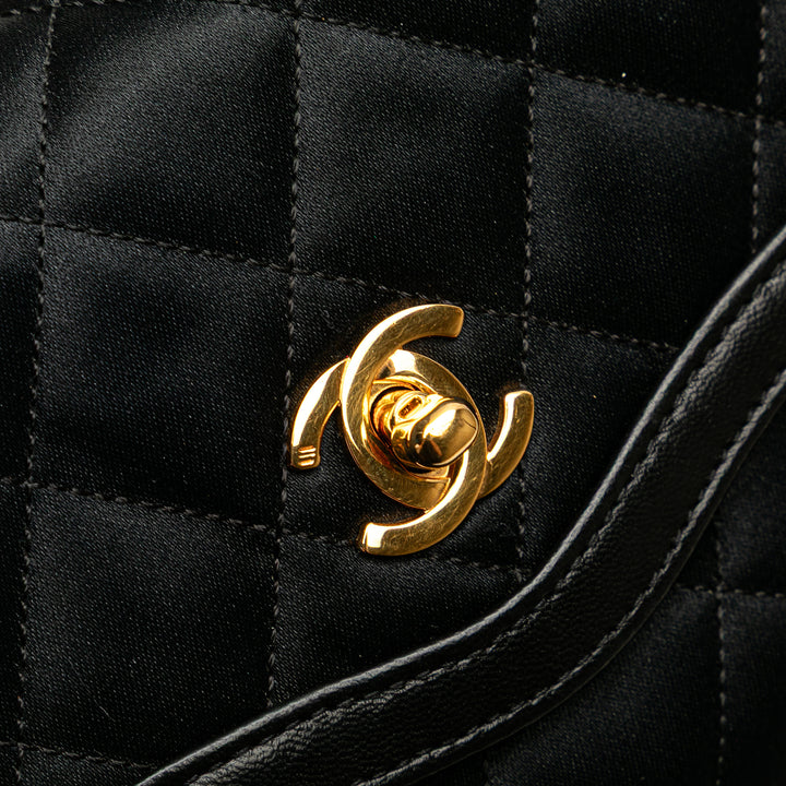 CC Quilted Satin Bijoux Chain Single Flap Black - Gaby Paris