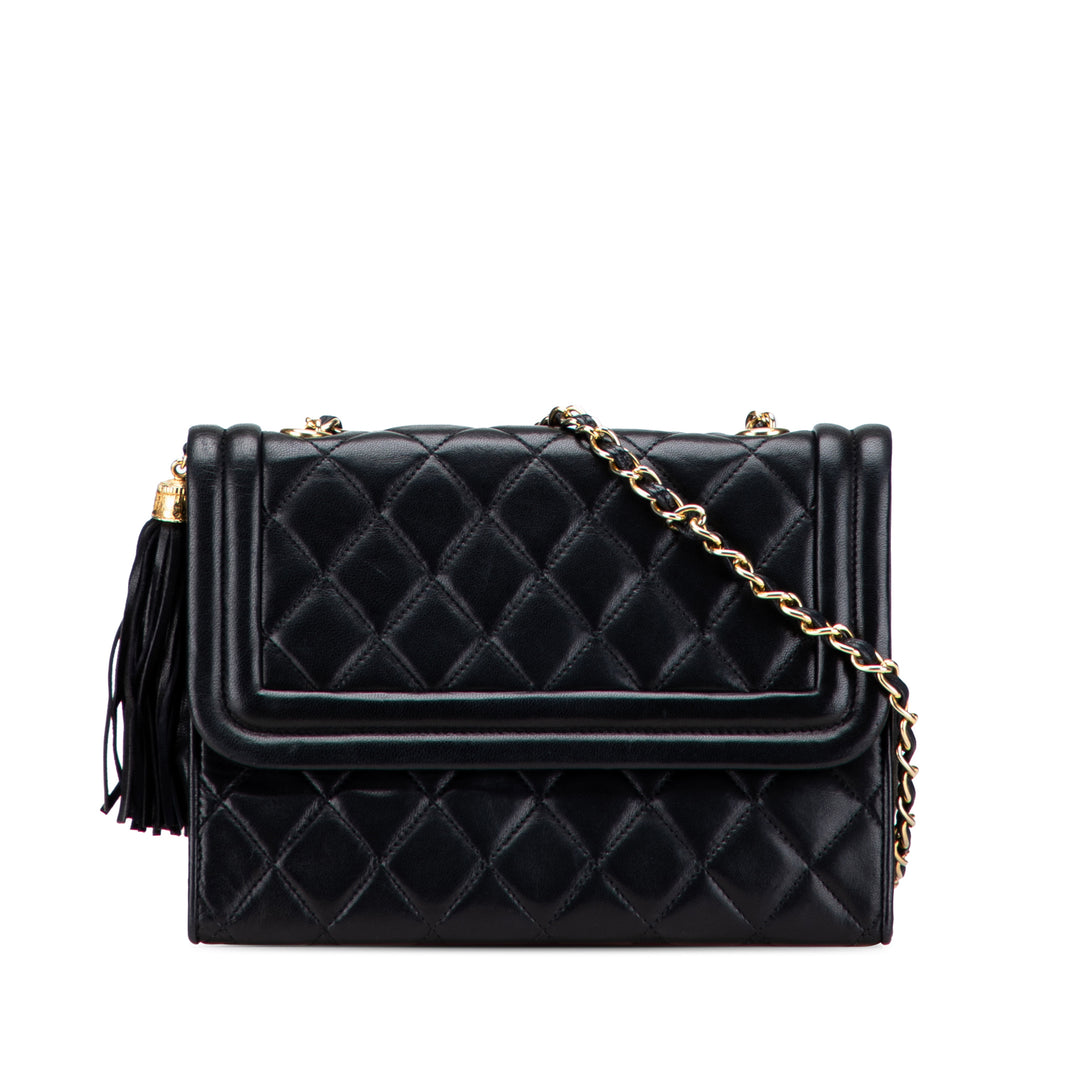 Quilted Lambskin Tassel Flap Black - Gaby Paris