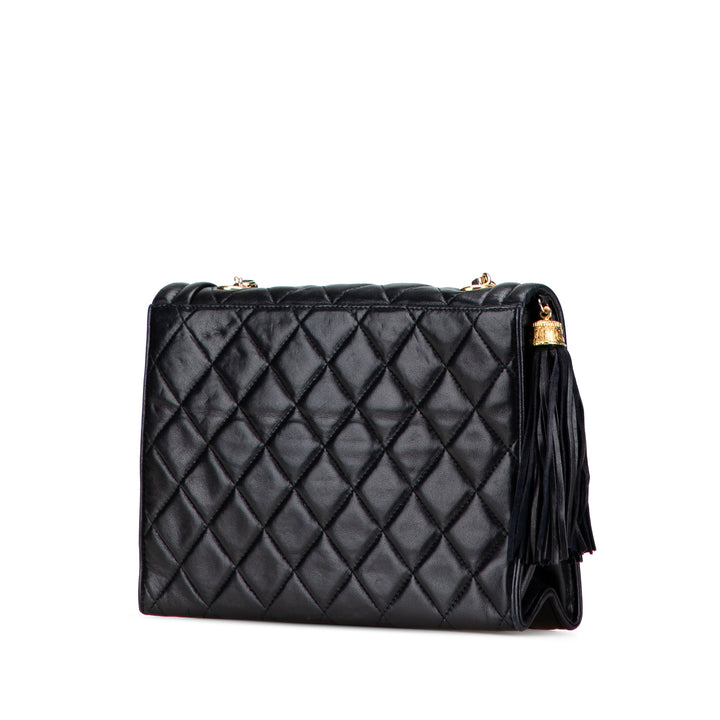 Quilted Lambskin Tassel Flap Black - Gaby Paris