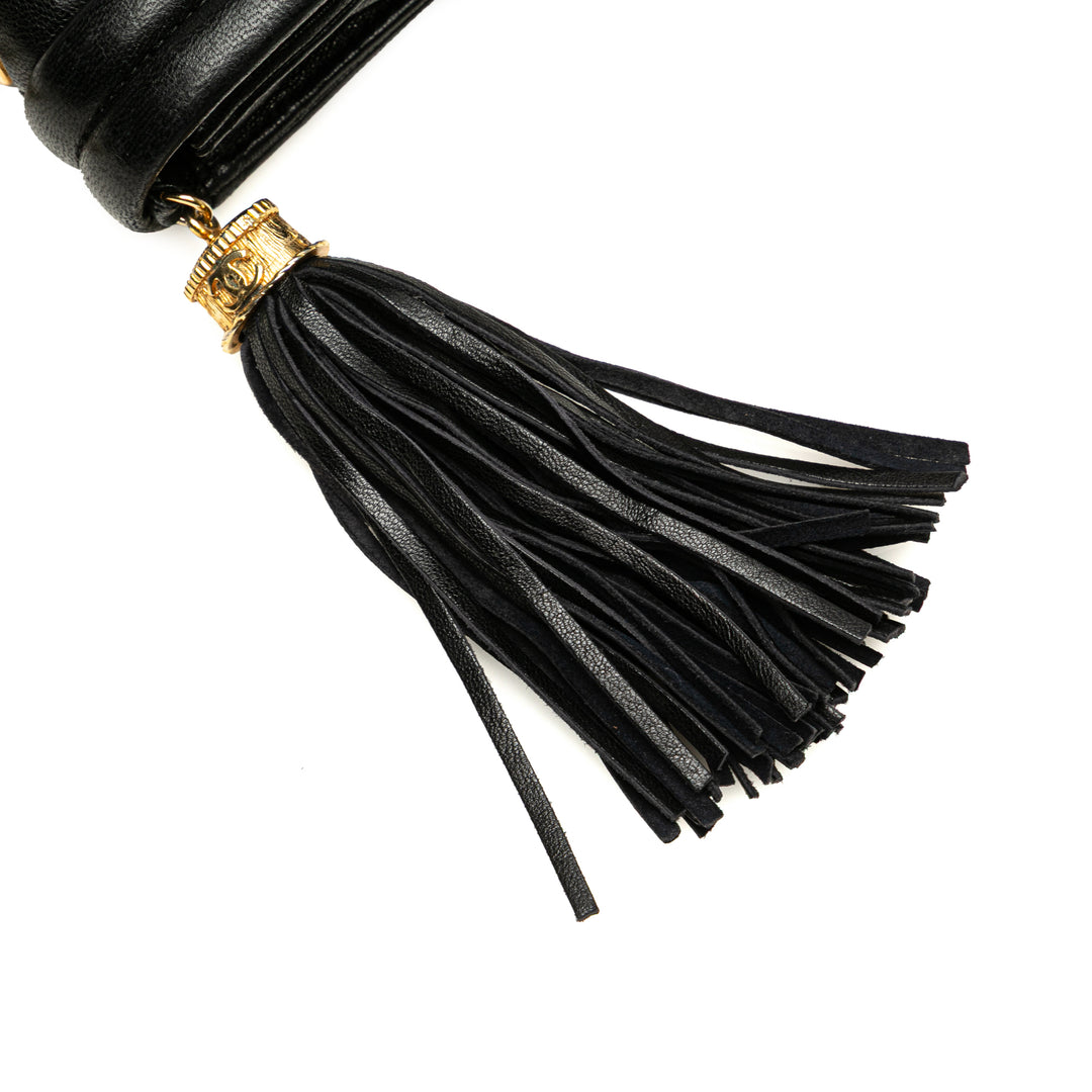Quilted Lambskin Tassel Flap Black - Gaby Paris