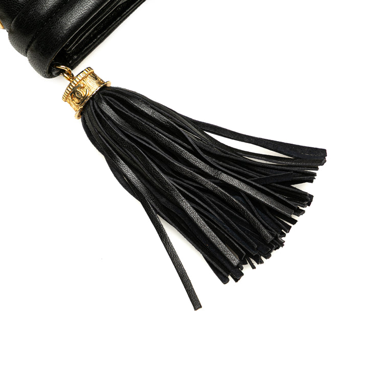 Quilted Lambskin Tassel Flap Black - Gaby Paris