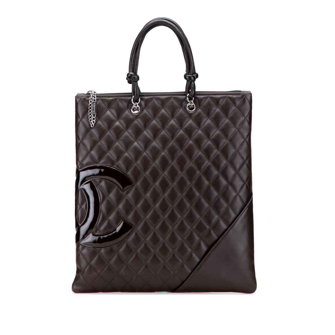 Lambskin Cambon Ligne Flat Tote Brown - Gaby Paris