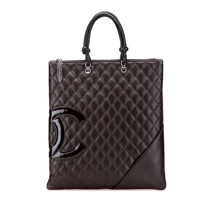 Lambskin Cambon Ligne Flat Tote Brown - Gaby Paris