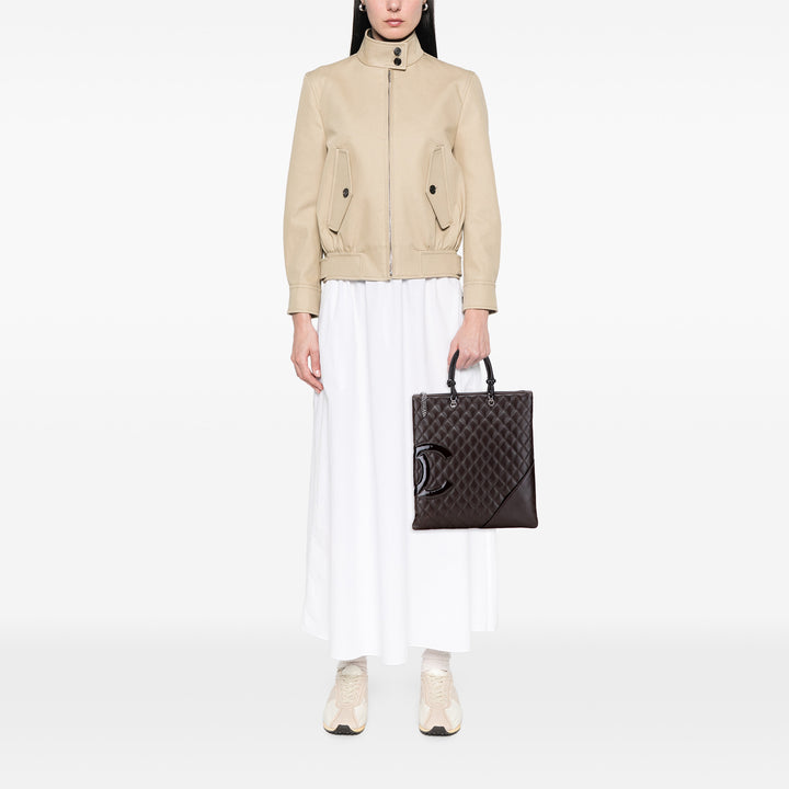 Lambskin Cambon Ligne Flat Tote Brown - Gaby Paris