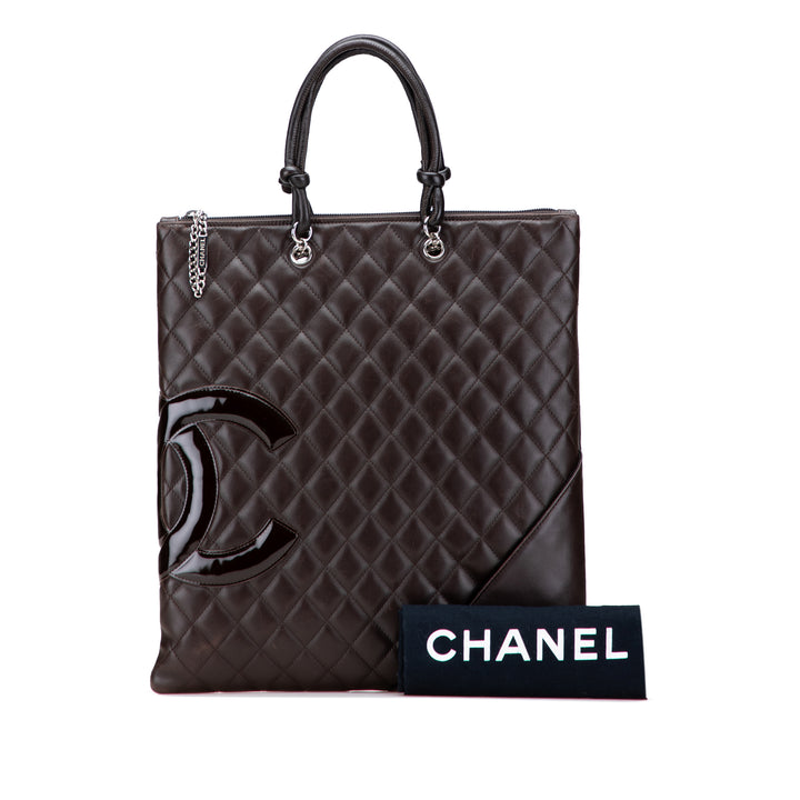 Lambskin Cambon Ligne Flat Tote Brown - Gaby Paris