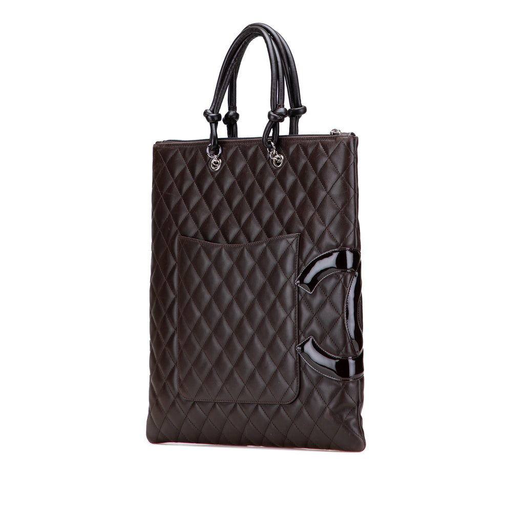 Lambskin Cambon Ligne Flat Tote Brown - Gaby Paris