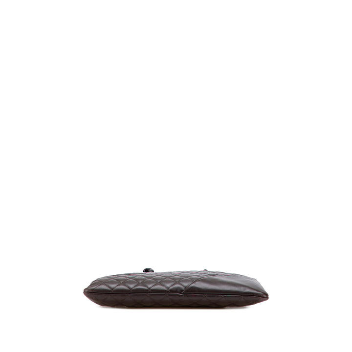 Lambskin Cambon Ligne Flat Tote Brown - Gaby Paris
